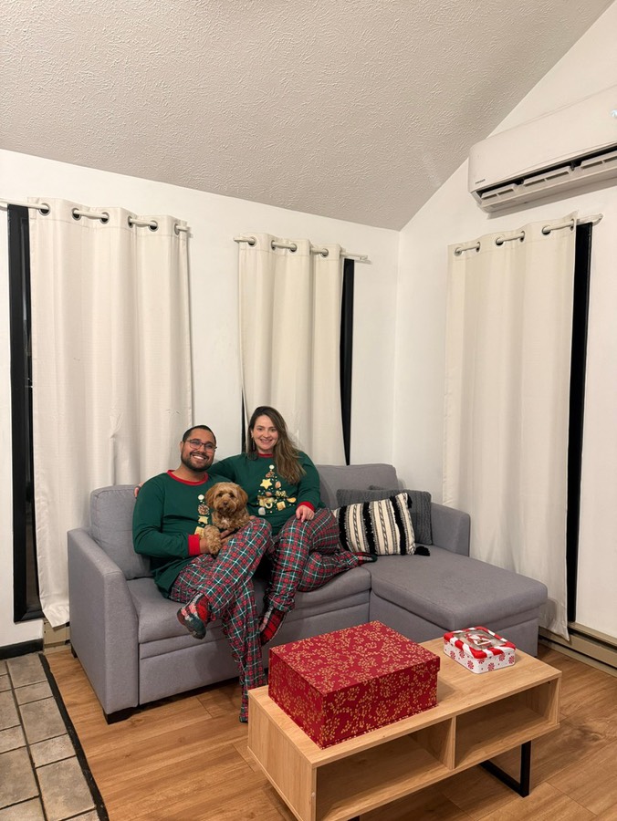 Jess Guimaraes with her partner and dog